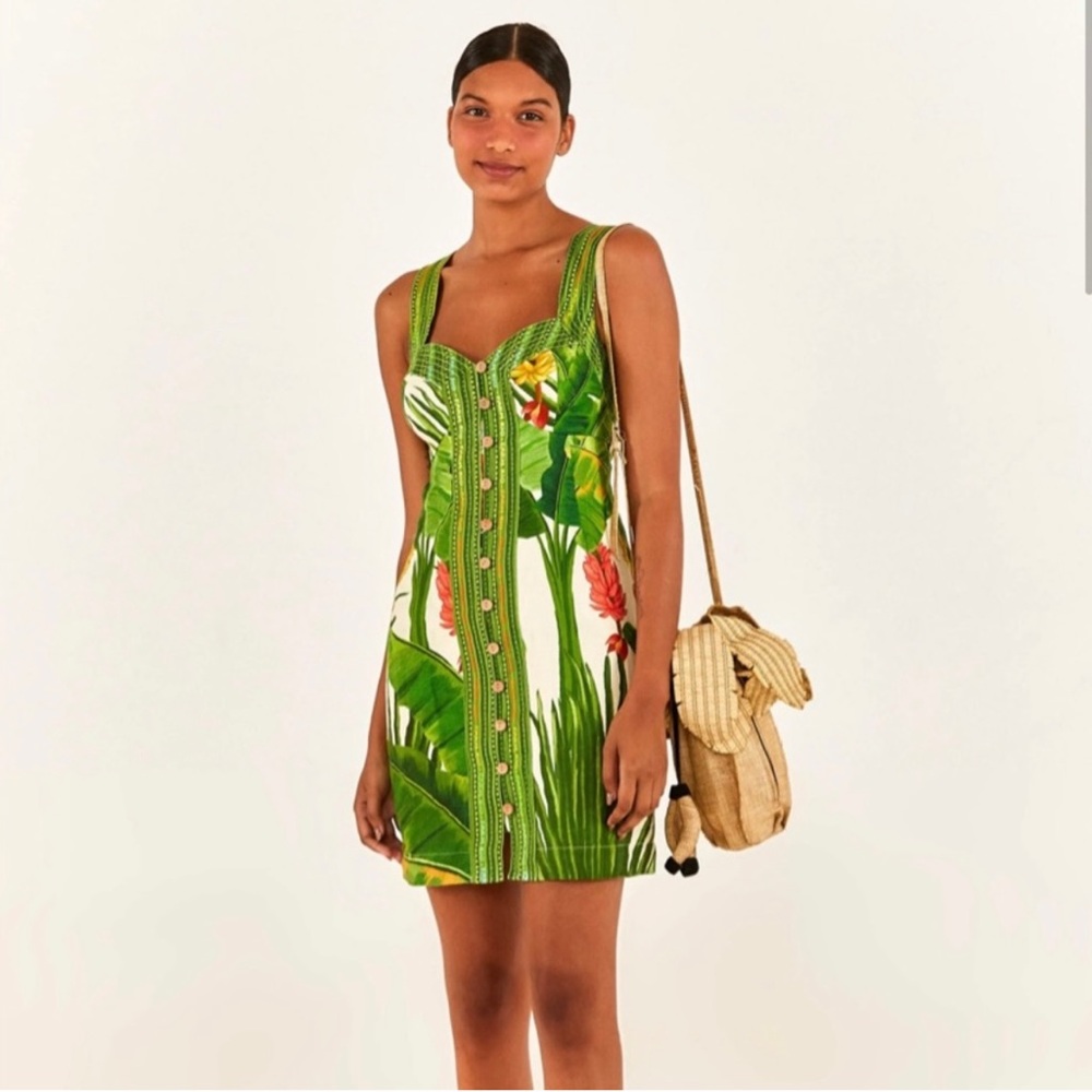 FARM Rio Fresh Forest Scarf Button Down Mini Dres Size M